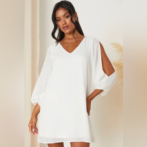 Lulu’s White Split Sleeve Swing Dress Size XL NWT - Picture 2 of 8